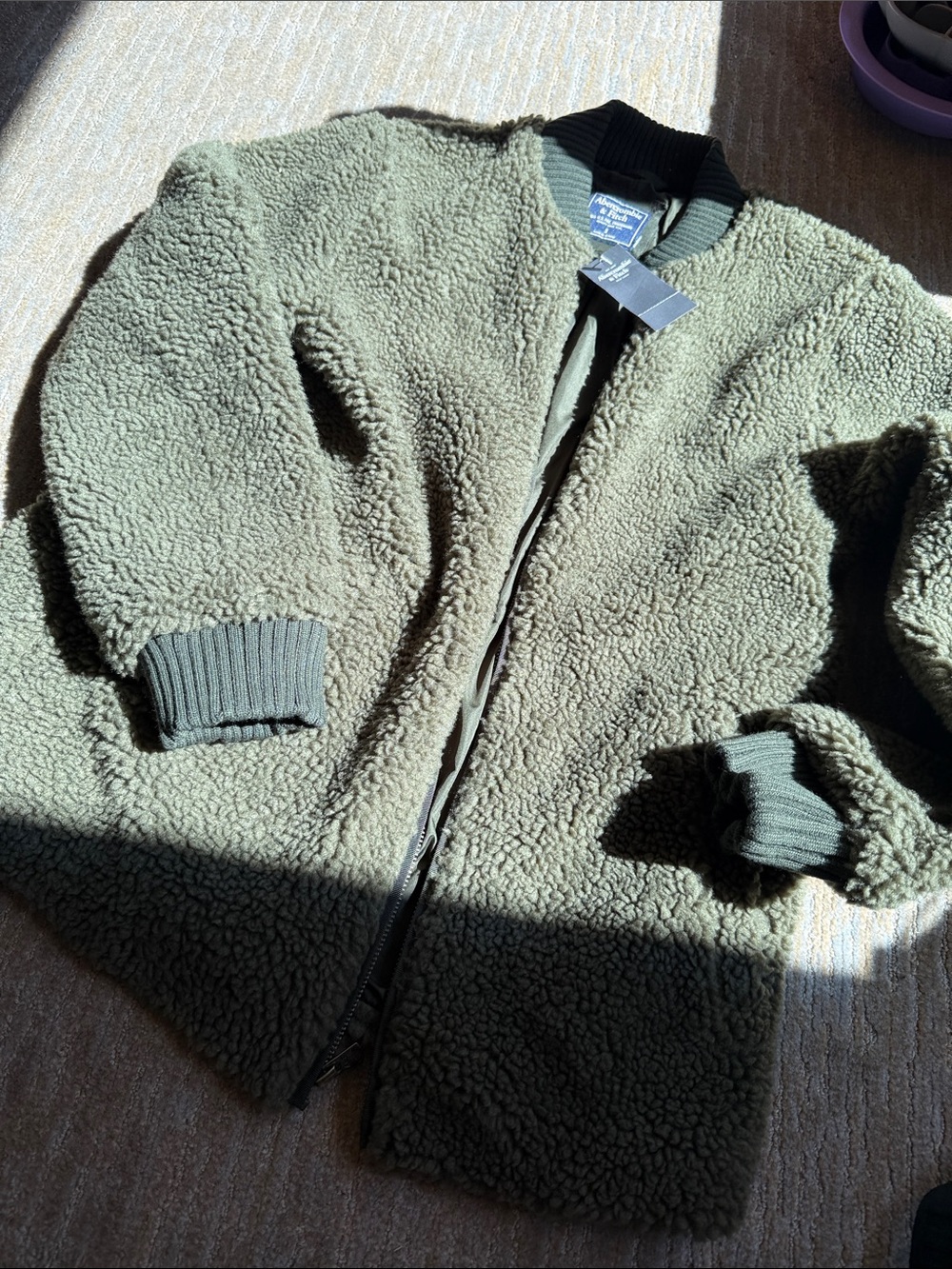 Abercrombie Sherpa Bomber Jacket in Olive Green